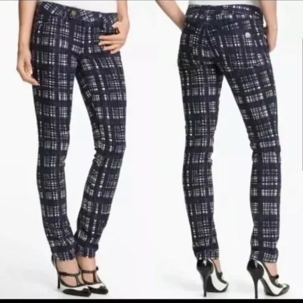 Tory Burch Conner Tab Front Skinny Plaid Pant Size 25 City Designer